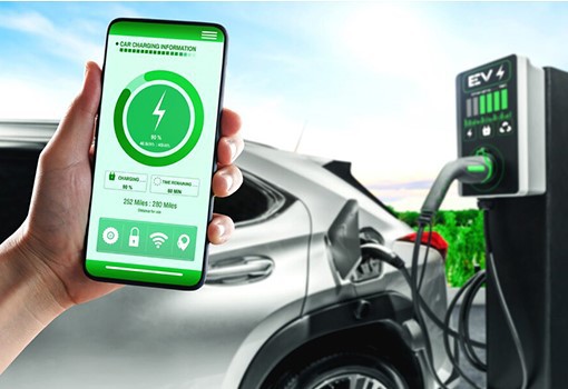 ev-charging-station-electric-car-with-mobile-app-display-charger-statuS ev-charging-station-electric-car-with-mobile-app-display-charger-statuS